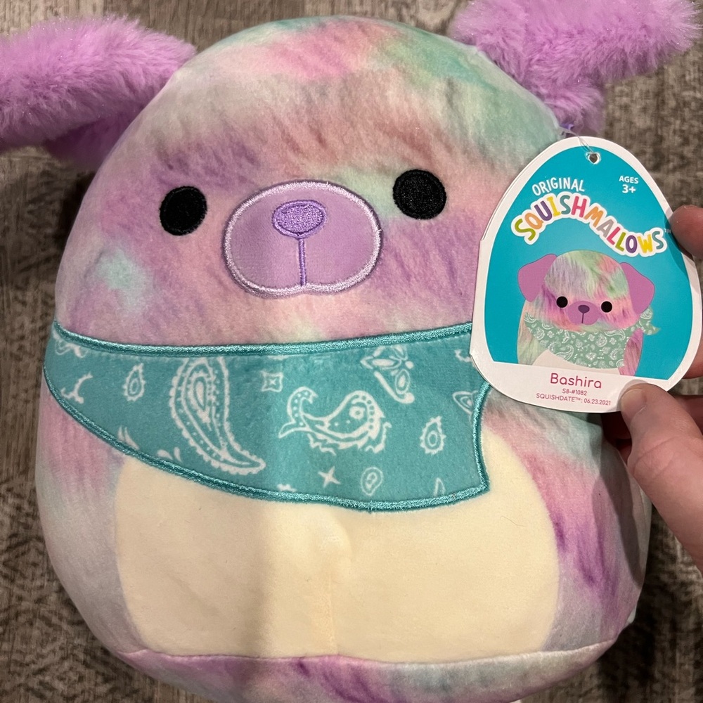 8” Squishmallows Bashira Tye Dye Pastel Dog